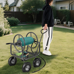 90 m of 16 mm Large Capacity Garden Hose Reel Cart-Grey