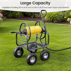 90 m of 16 mm Large Capacity Garden Hose Reel Cart-Grey