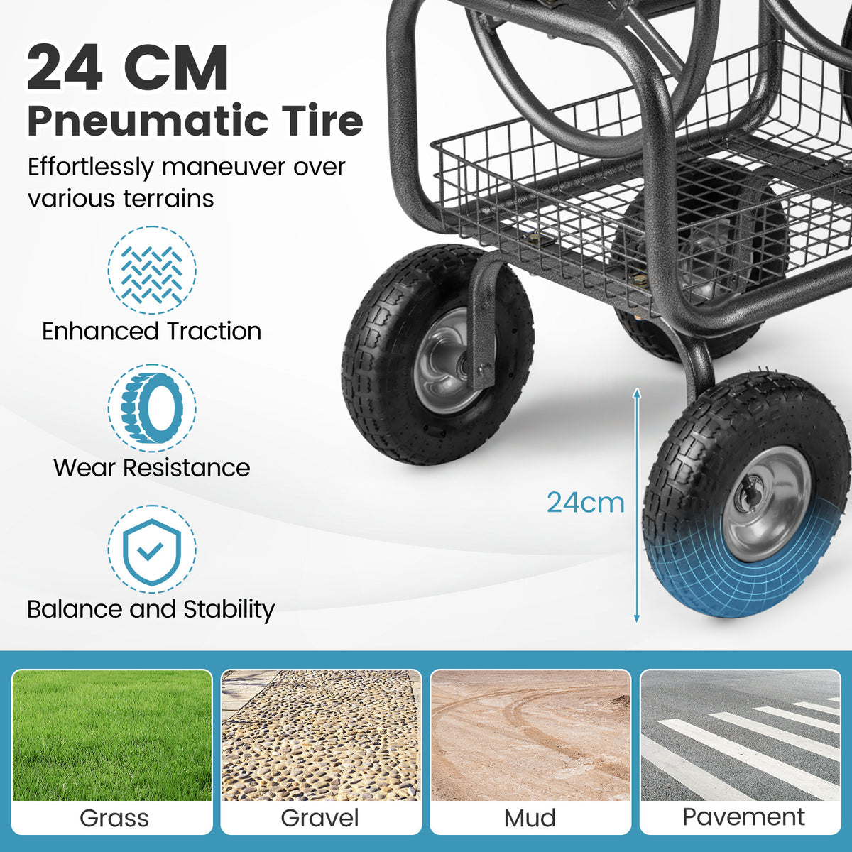 90 m of 16 mm Large Capacity Garden Hose Reel Cart-Grey