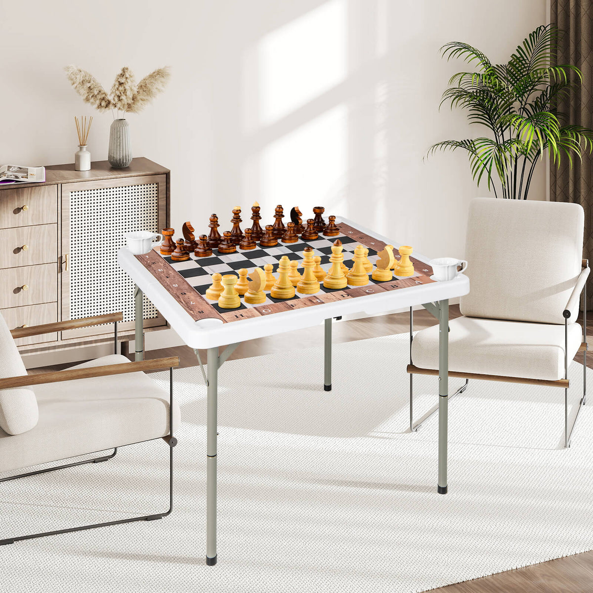 90 CM Folding Chess Table with Removable Table Mat