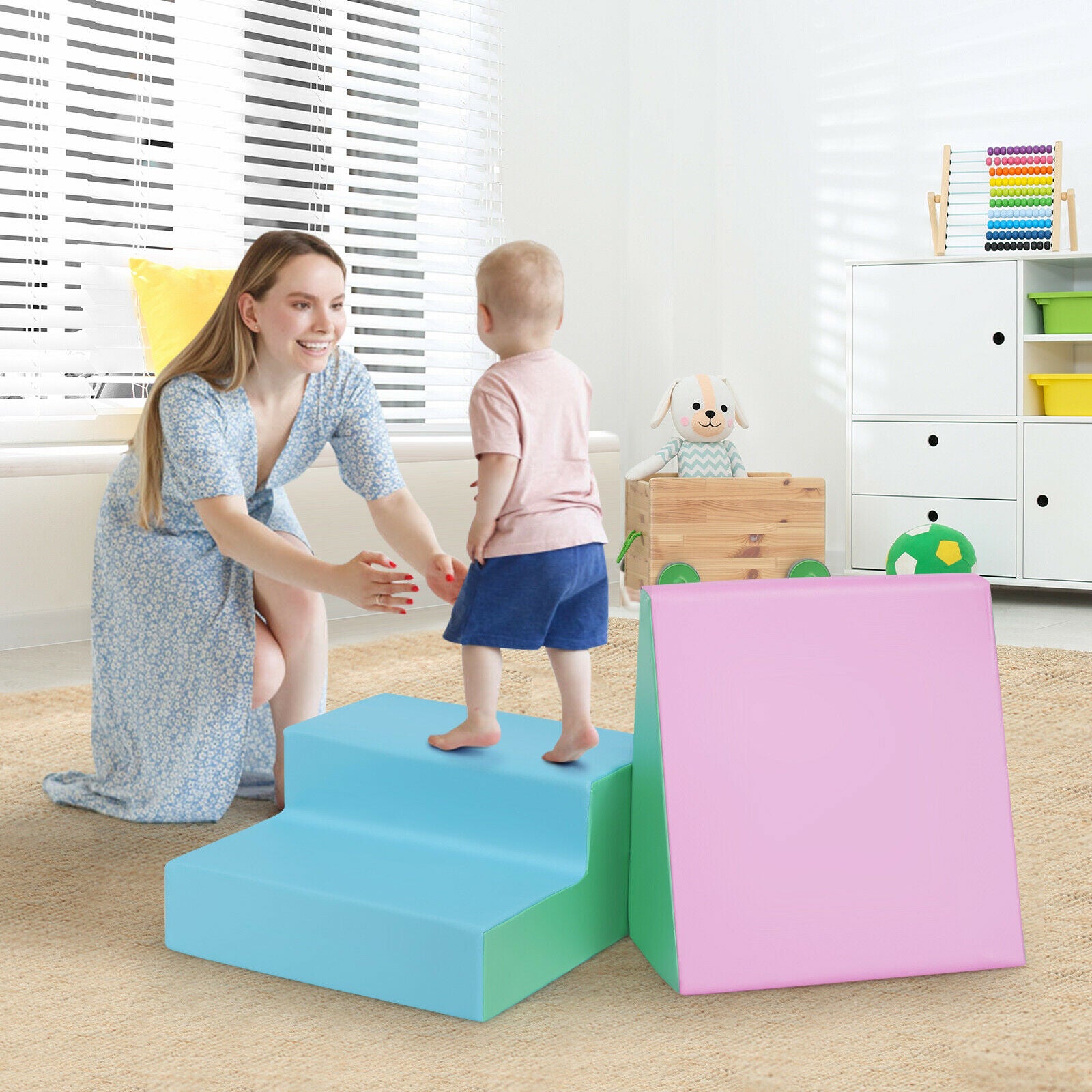 Toddler Climb and Crawl Foam Play Set-Pink &amp; Green