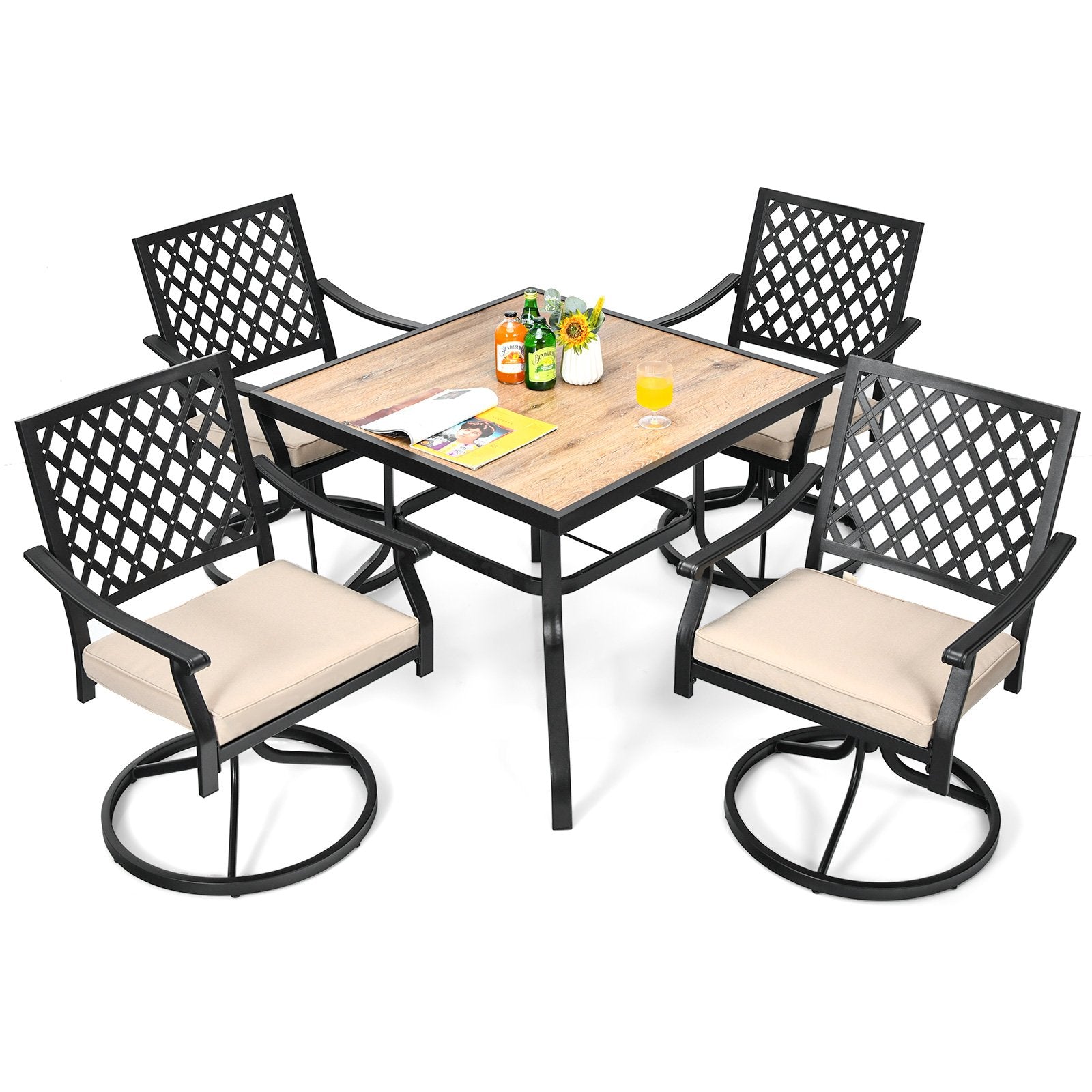 90 cm Square Patio Dining Table with Powder-Coated Steel Frame