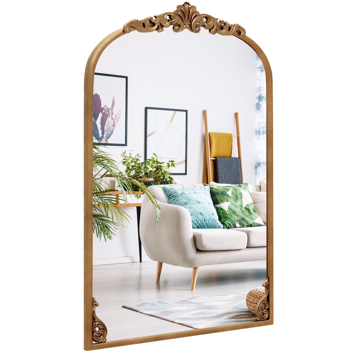 90 x 61cm Antiqued Gold Wall Mirror with Baroque Ornate Frame-M