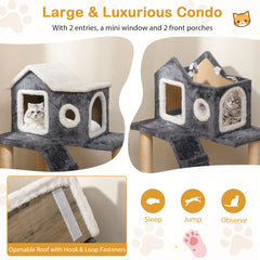90cm Modern Cat Tree 3-level Cat Condo Furniture with Openable Roof-Gray