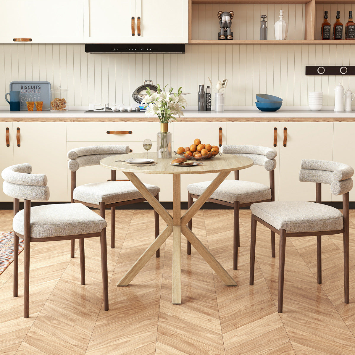 90CM Wood Dining Table with Intersecting Pedestal Base-Brown