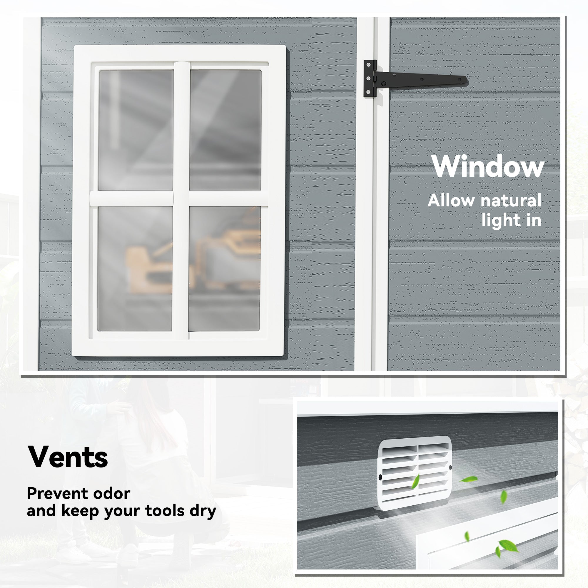Outsunny 10 x 4 ft Resin Garden Shed, Outdoor Storage Shed with Floor, Windows, Lockable Doors and Vents, Grey