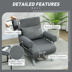 HOMCOM Single Sofa Bed, 3-in-1 Convertible Folding Chair Bed with Adjustable Backrest, Removable Armrests, Dark Grey
