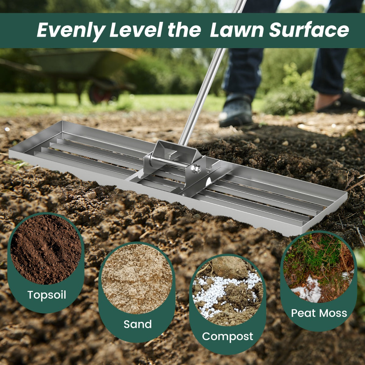 75/91/106 x 25cm Lawn Leveling Rak with Ergonomic Handle-91 x 25 cm-Silver