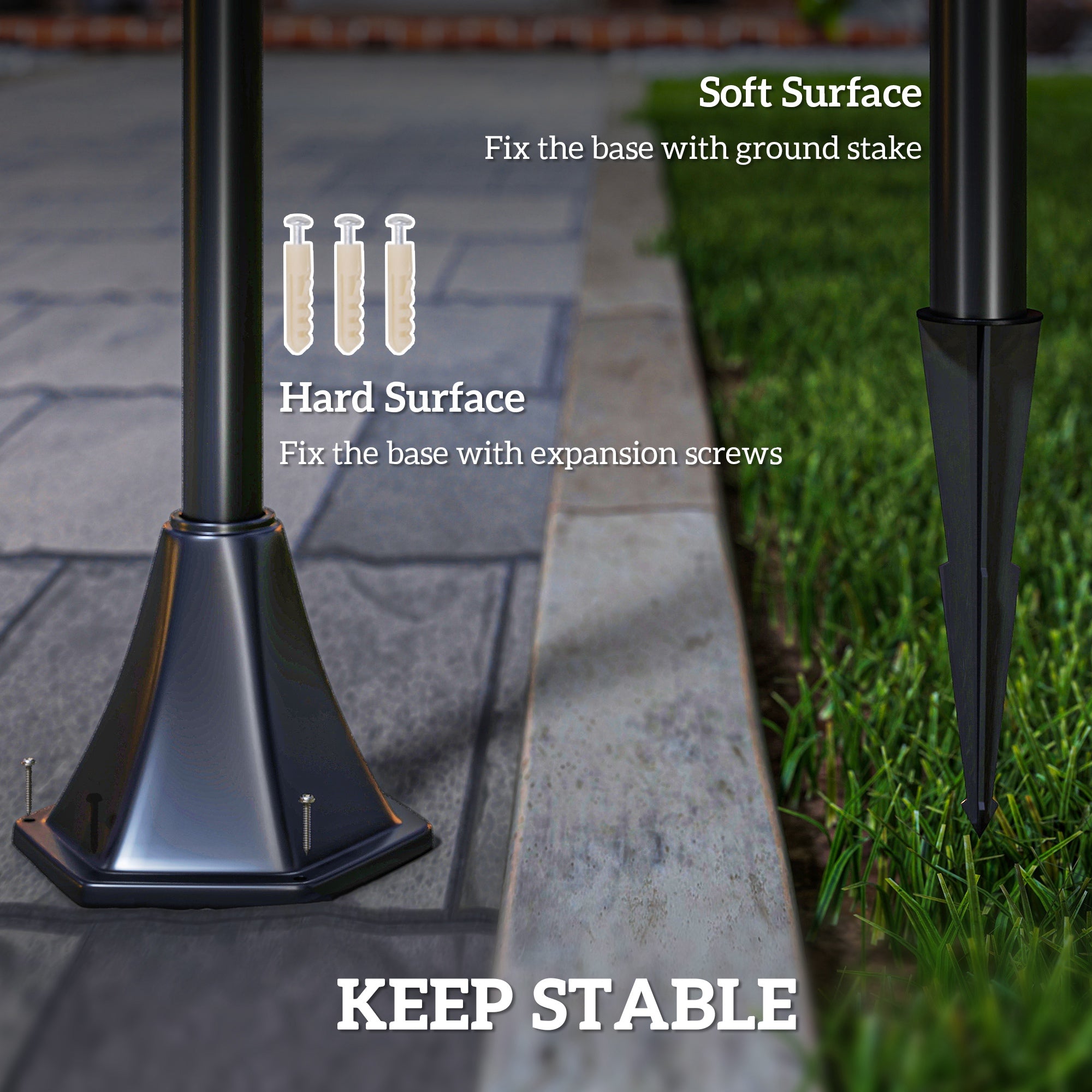 Outsunny Outdoor Garden Solar Post Lamp Photosensitive LED Lantern Bollard Pathway 1.2M Tall √¢‚Ç¨‚Äú Black