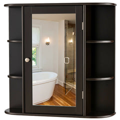 3-Tier Mirrored Wall Mounted Bathroom Cabinet-Brown