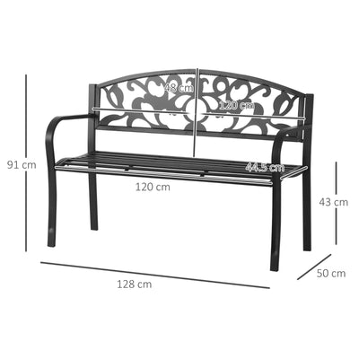 Outsunny Metal Frame Bench, 128Lx50Wx91H cm, Net Weight 12kg-Black