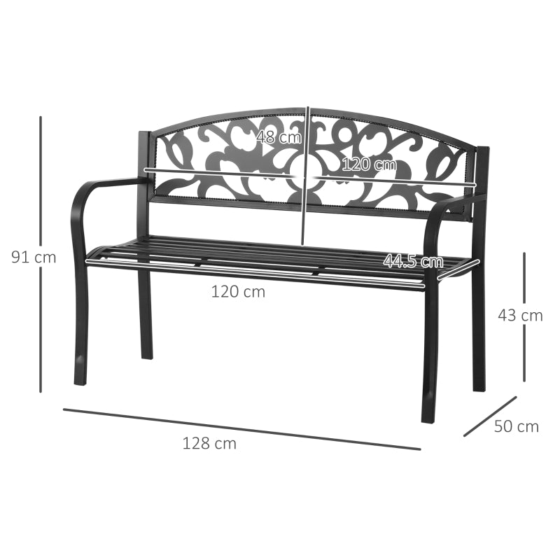 Outsunny Metal Frame Bench, 128Lx50Wx91H cm, Net Weight 12kg-Black