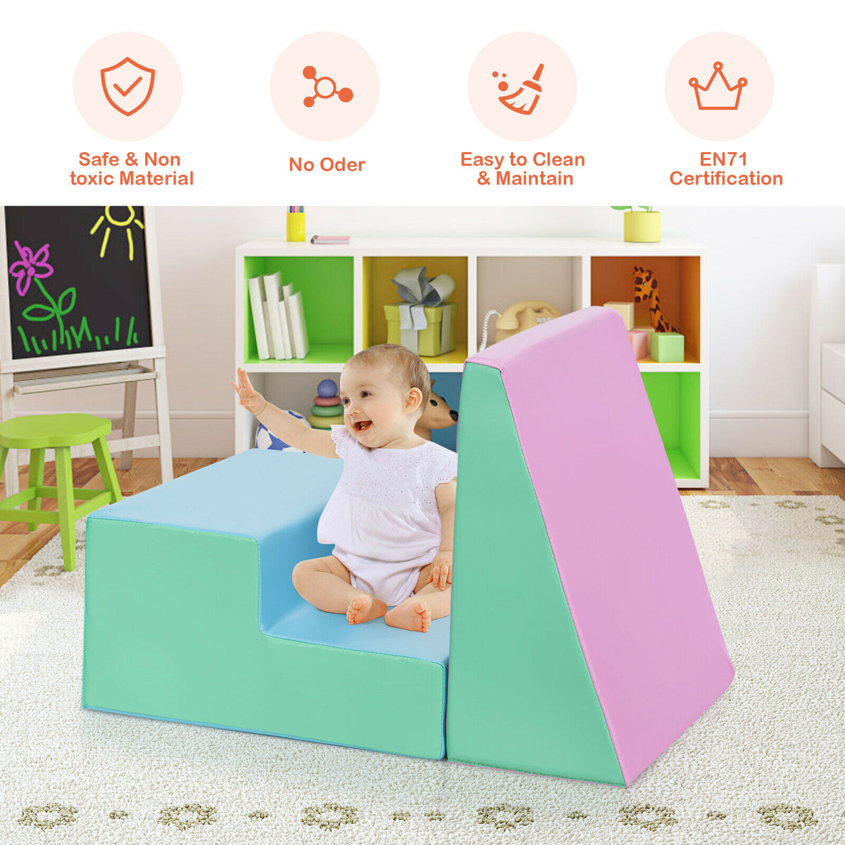 Toddler Climb and Crawl Foam Play Set-Pink & Green
