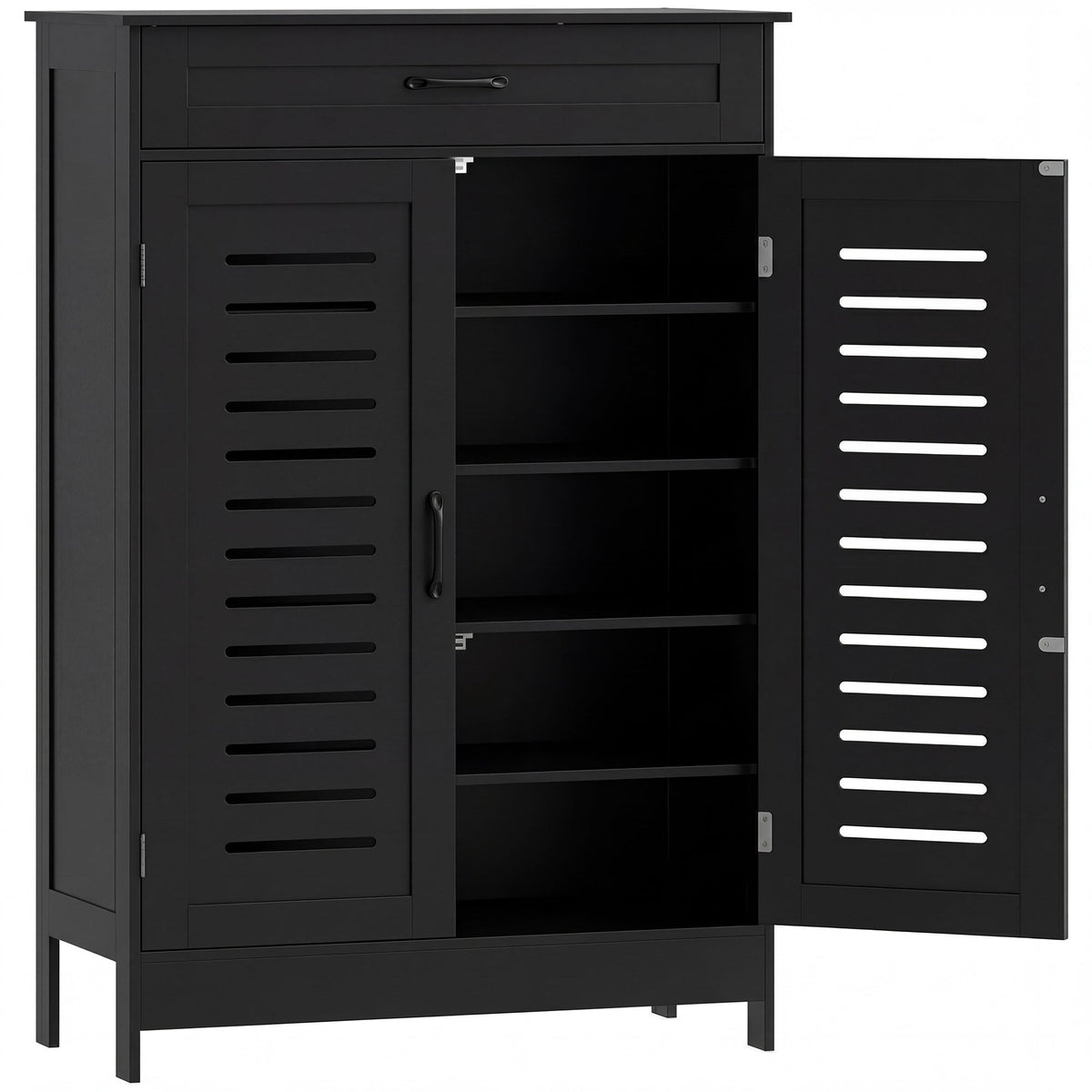 HOMCOM Shoe Cabinet with Louvered Doors, Modern Shoe Storage Cabinet with Drawer and Adjustable Shelves, Black