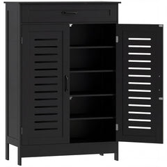 HOMCOM Shoe Cabinet with Louvered Doors, Modern Shoe Storage Cabinet with Drawer and Adjustable Shelves, Black