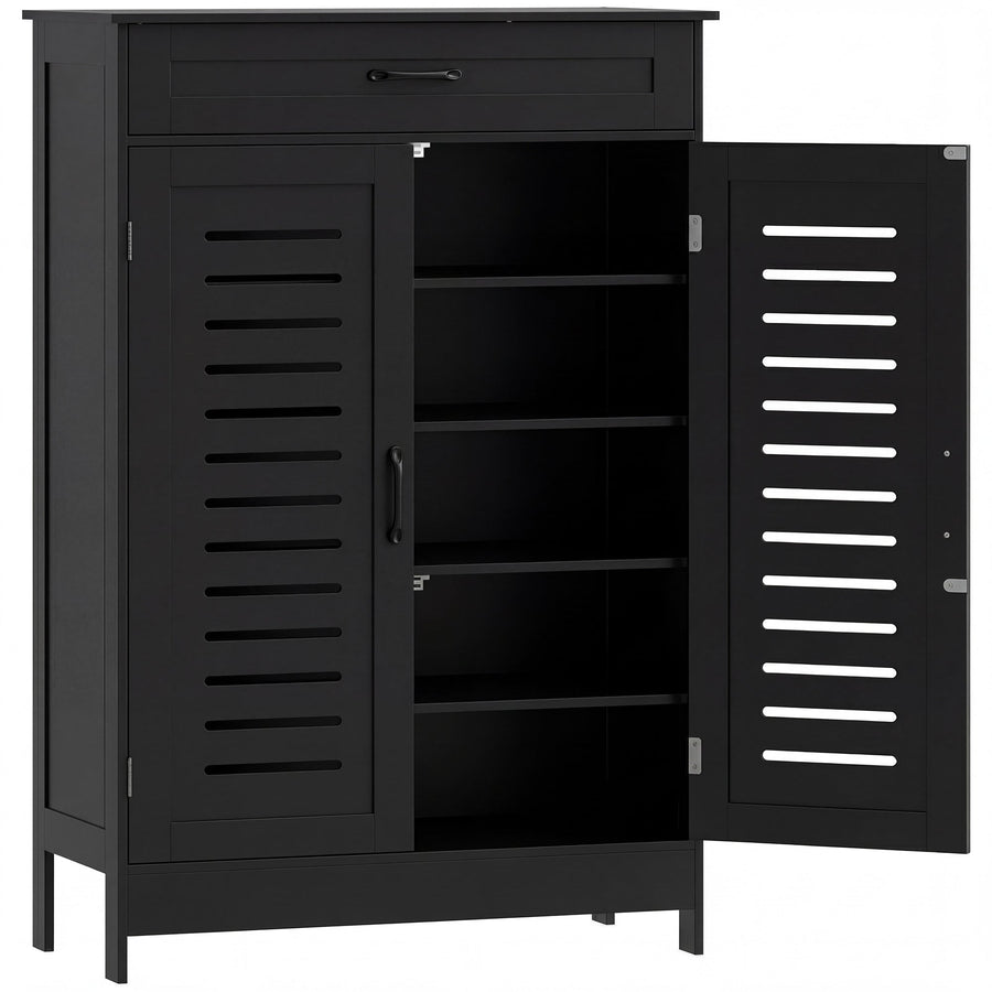 HOMCOM Shoe Cabinet with Louvered Doors, Modern Shoe Storage Cabinet with Drawer and Adjustable Shelves, Black