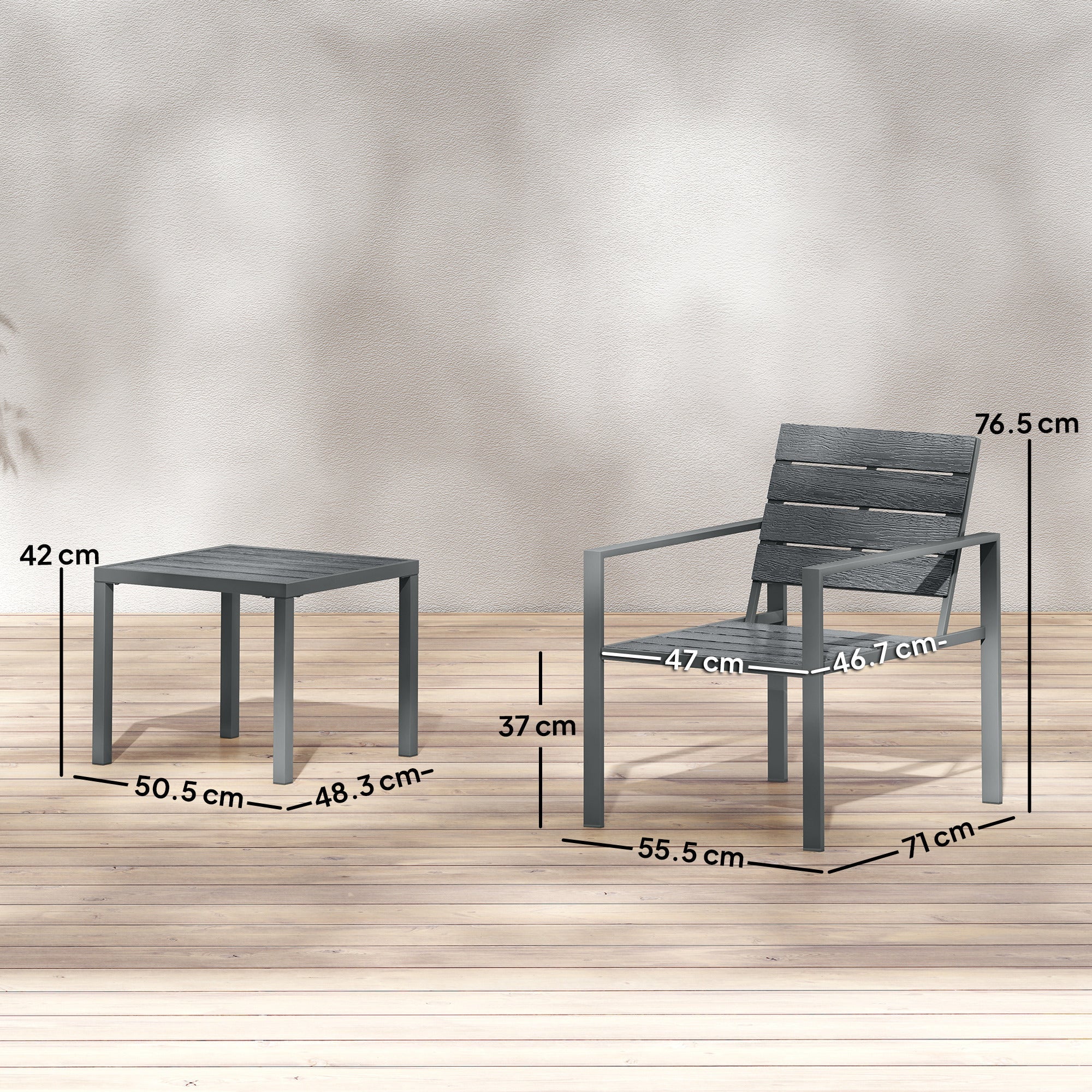 Outsunny 3 Pieces Garden Bistro Set for 2, Outdoor Bistro Table and Chairs with Metal Frame, Plastic Patio Furniture Set