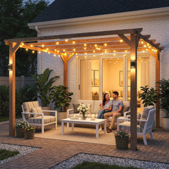 Outsunny 3 x 3 m Wooden Pergola Kit, Garden Pergola Gazebo Grape Trellis with Triangle Supports, 5 Beams, Maple Wood-effect