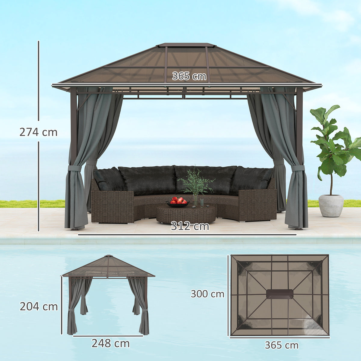 Outsunny Hardtop Gazebo Canopy in Dark Grey, image 4