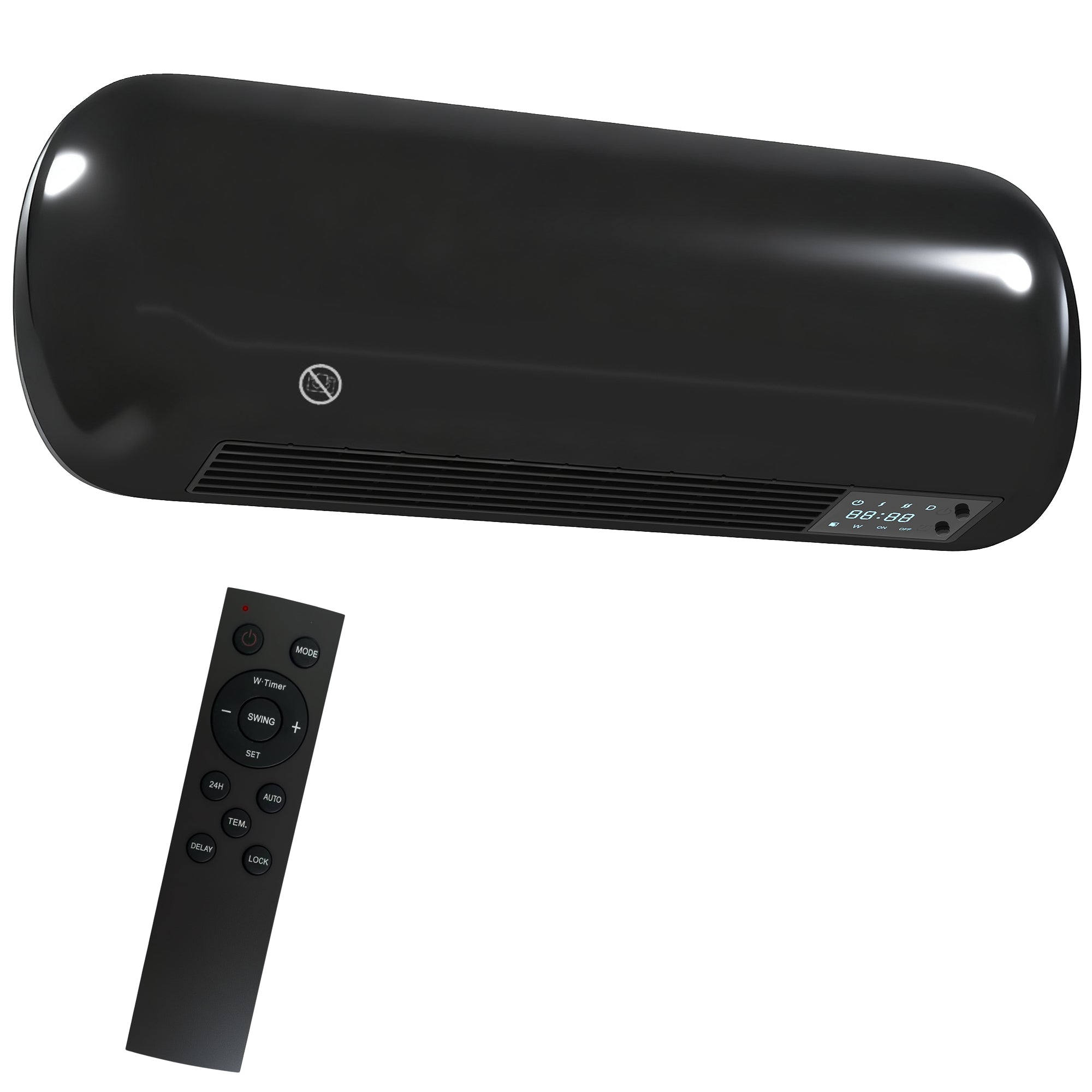 HOMCOM 2000W Ceramic Electric Heater with Fan, Adjustable Thermostat, Wall Mounted - Black