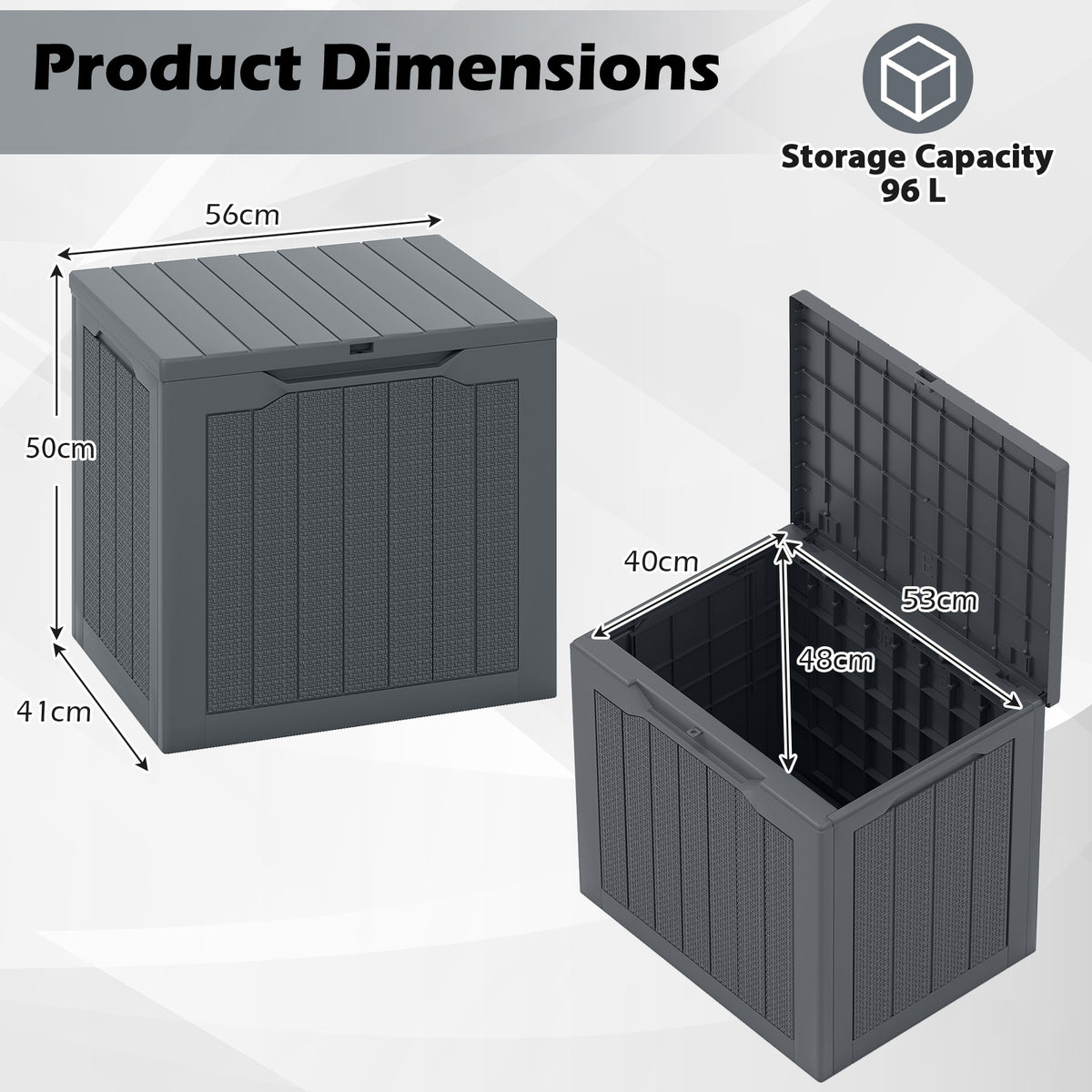 96L Outdoor Storage Box with Lockable Lid and Wicker-Woven Texture-Grey
