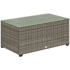 Outsunny 90 x 50cm Glass-Top Rattan Side Table - Dark Grey