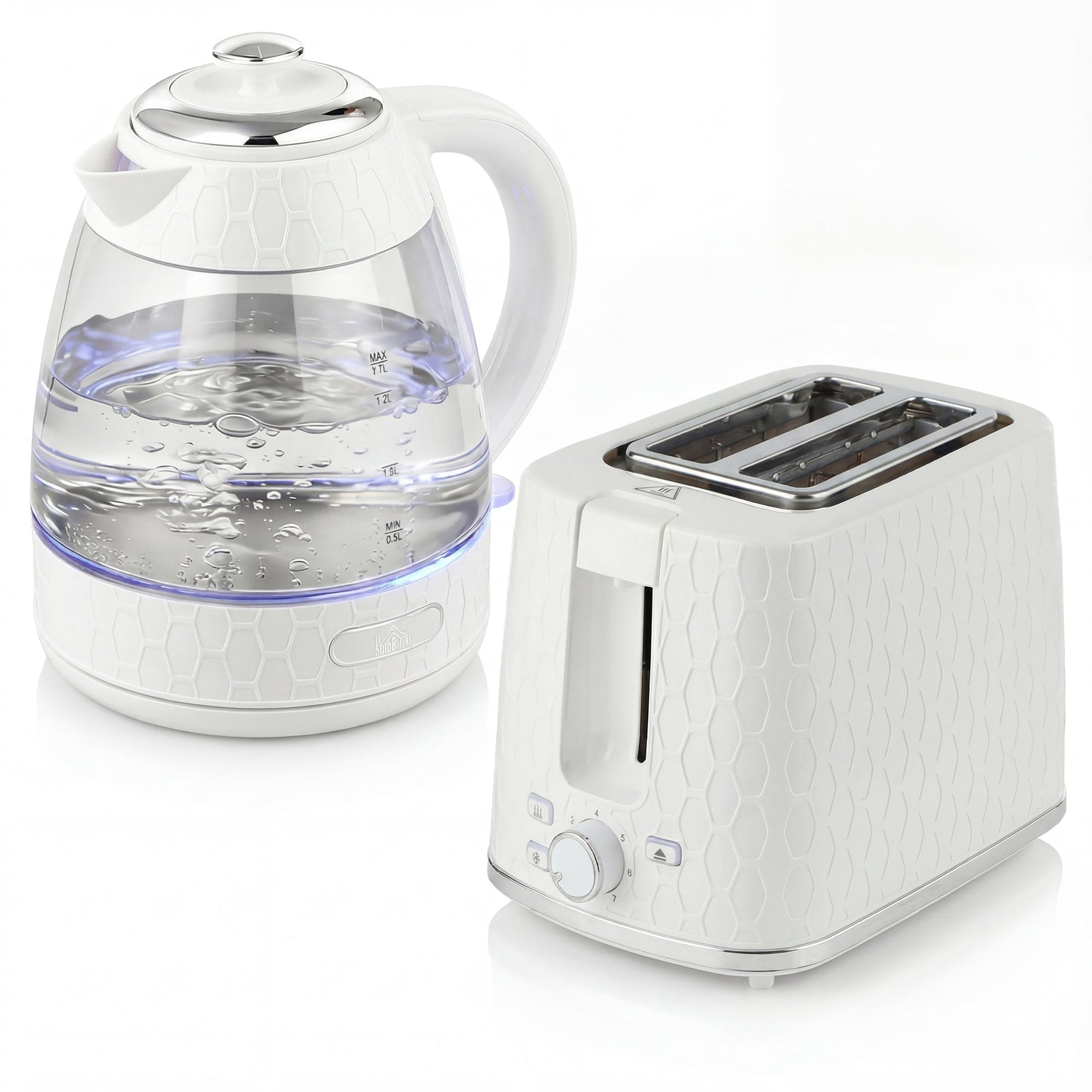 HOMCOM Kettle and Toaster Set, 1.7L 3000W Rapid Kettle with Limescale Filter, 2 Slice Toaster with 7 Browning Controls, Cream