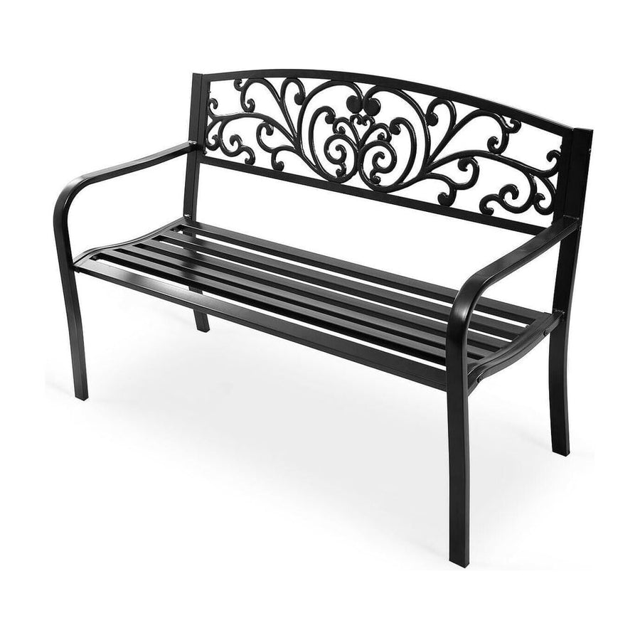 Patio Garden Bench with Steel Cast Iron Frame