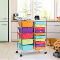 15 Drawer Rolling Storage Cart with 4 Wheels for Beauty Salon-Multicolor