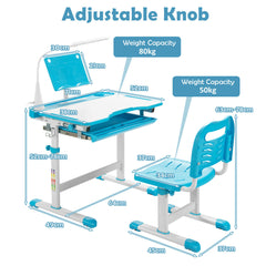 Height Adjustable Kid's Tilted Desk Set with Lamp & Drawer-Blue