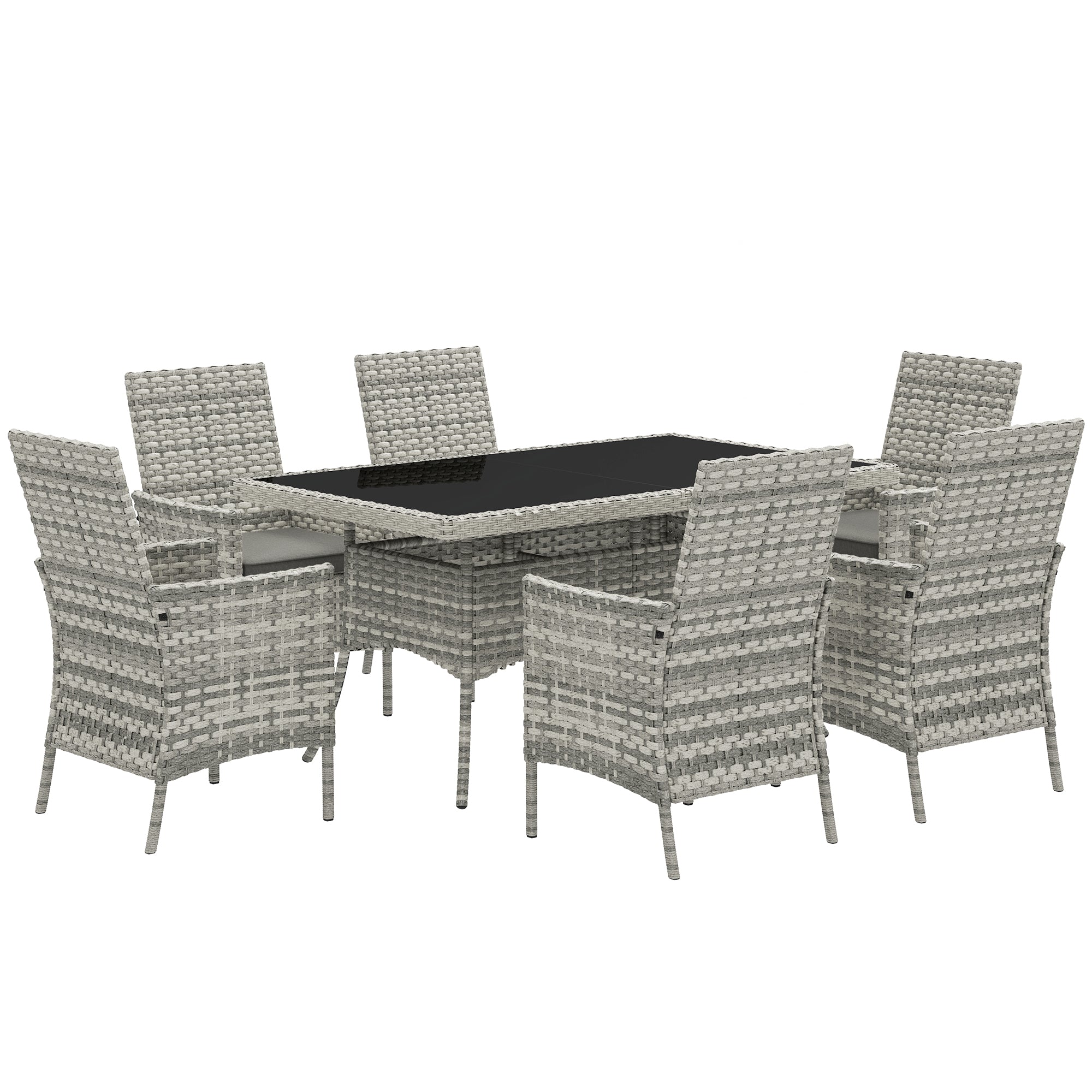 Outsunny Seven-Piece Rattan Dining Set - Mixed-Grey
