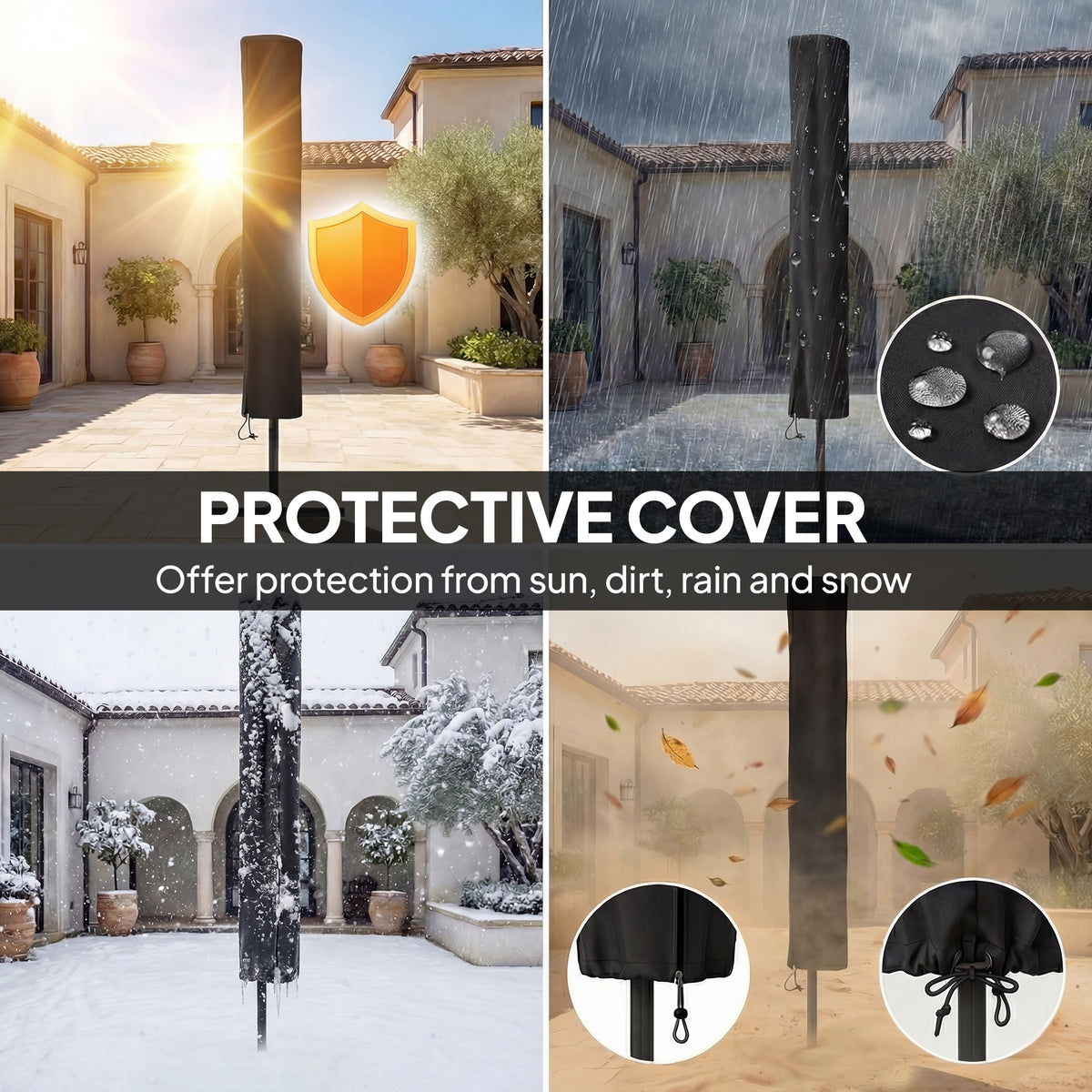 Outsunny 2.6 m Garden Parasol Umbrella with LED Solar Light, Parasol Cover, Outdoor Market Patio Umbrella, Light Grey