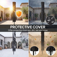 Outsunny 2.6 m Garden Parasol Umbrella with LED Solar Light, Parasol Cover, Outdoor Market Patio Umbrella, Light Grey