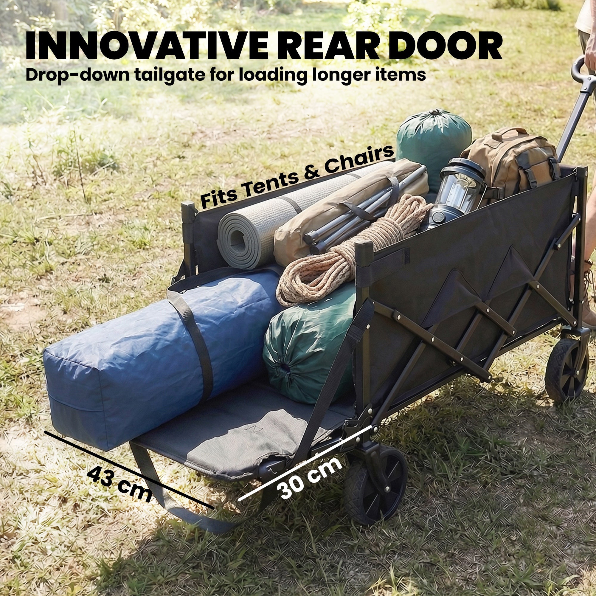 Outsunny 80L Foldable Festival Trolley on Wheels, Collapsible Wagon Cart with Drop-Down Tailgate, Adjustable Handle, Black