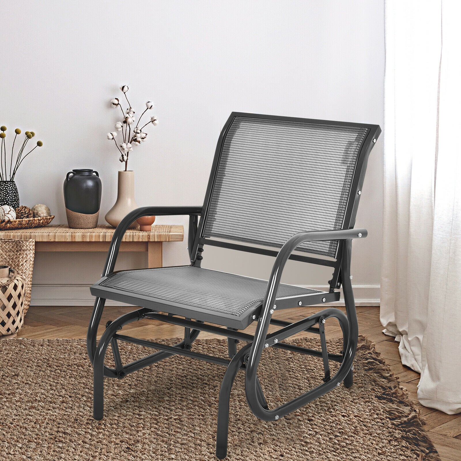 Outdoor Single Swing Glider Rocking Chair for Backyard-Grey