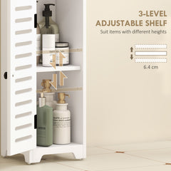 HOMCOM Bathroom Floor Cabinet, Bathroom Storage Unit with Louvered Door, Open Shelf, Adjustable Shelf, White, 22 x 20 x 75 cm