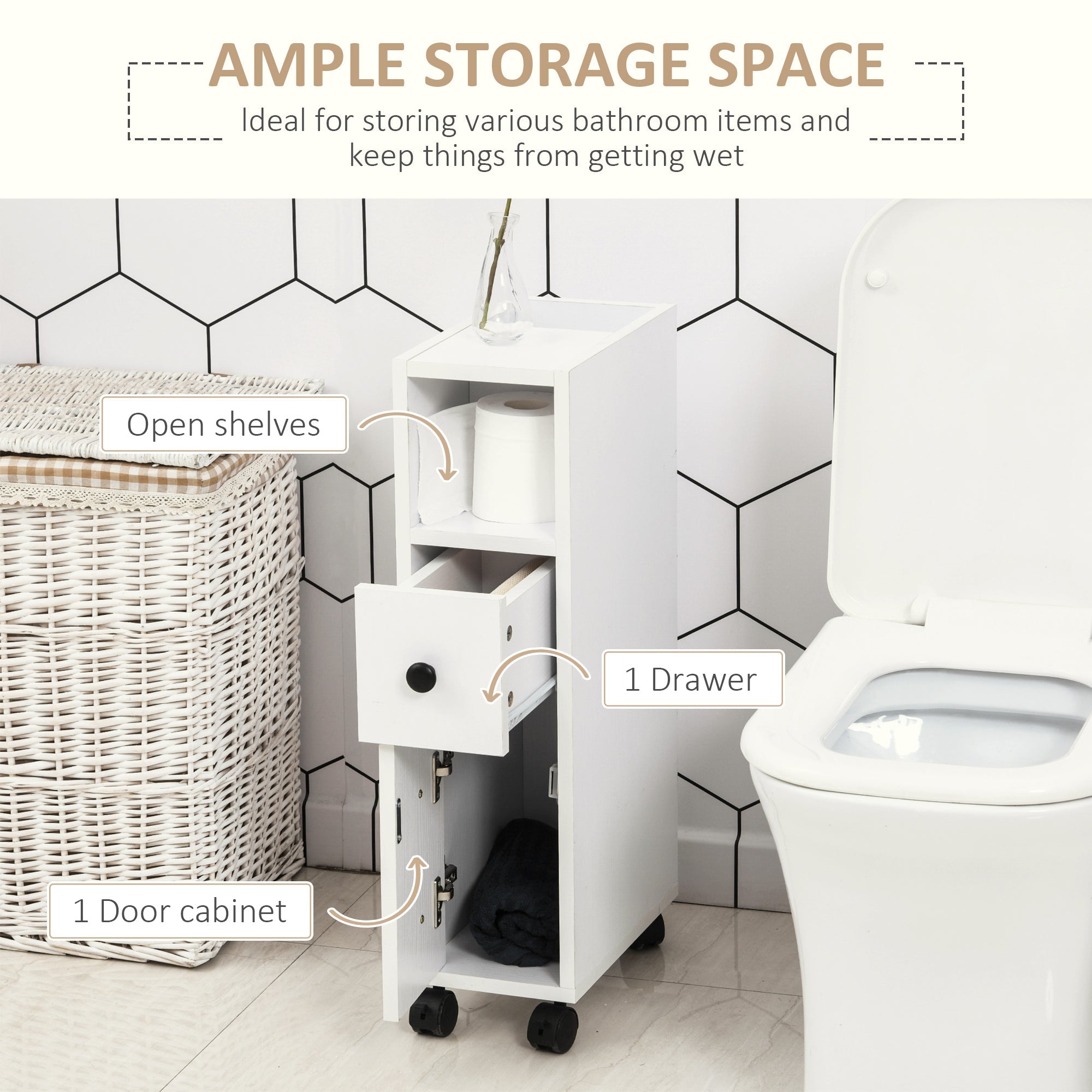 kleankin Slimline Bathroom Storage Cabinet - White