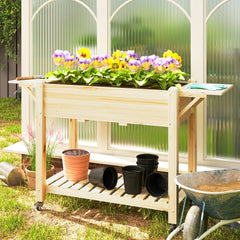 Outsunny 46 x 94cm Wooden Raised Planter, with Shelves - Natural Finish