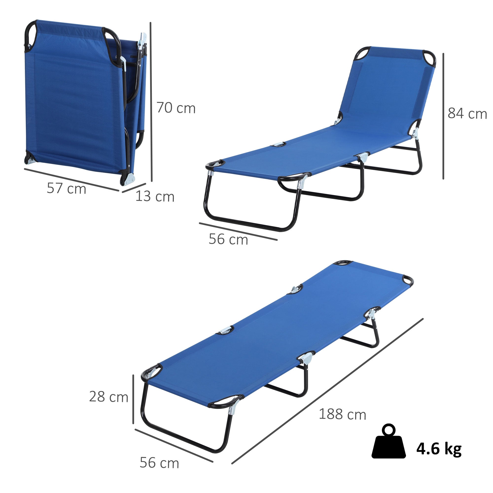 Outsunny Foldable Sun Lounger with 5-Position Adjustable Backrest, Outdoor Portable Recliner Chaise Lounge Chair with Breathable Mesh Fabric, Blue