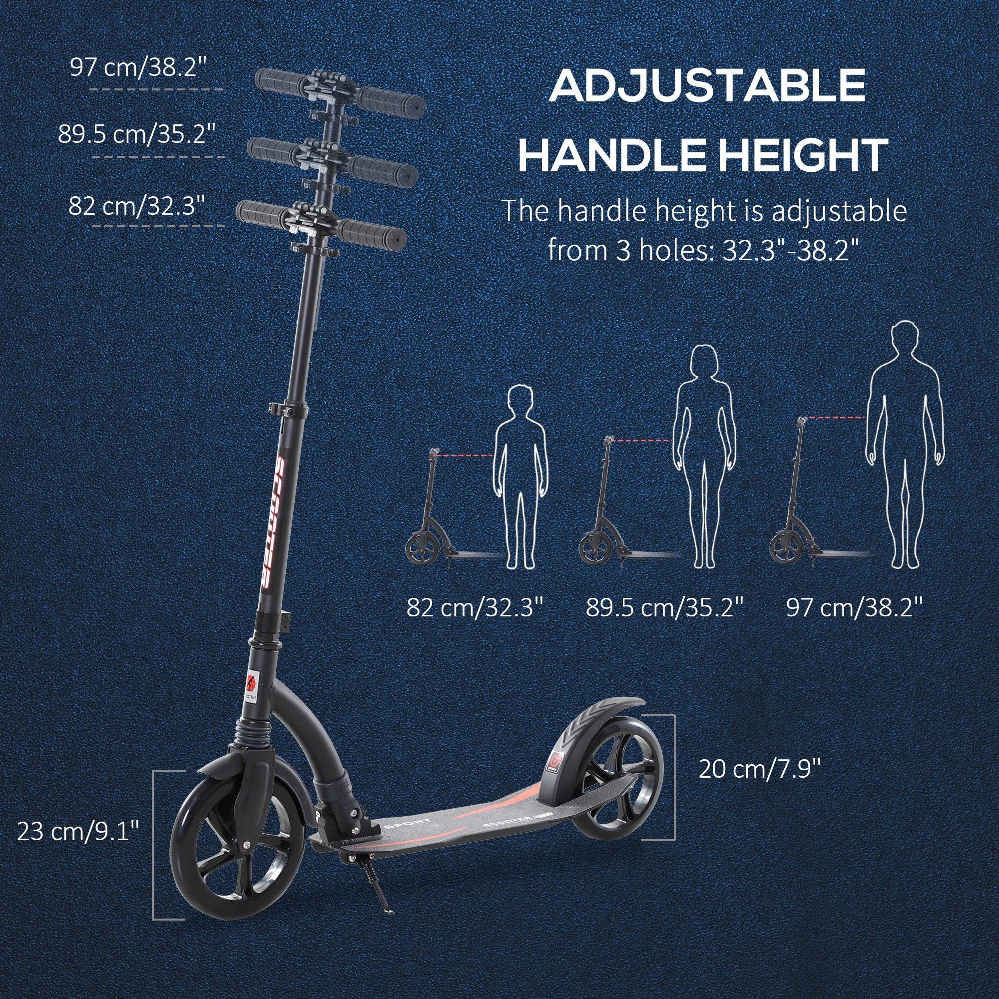 HOMCOM Foldable Kick Scooter with Double Shock Absorption and Big Wheels, Height Adjustable Aluminium Frame Big Wheel Scooter for 14+ Teens Adult - Black