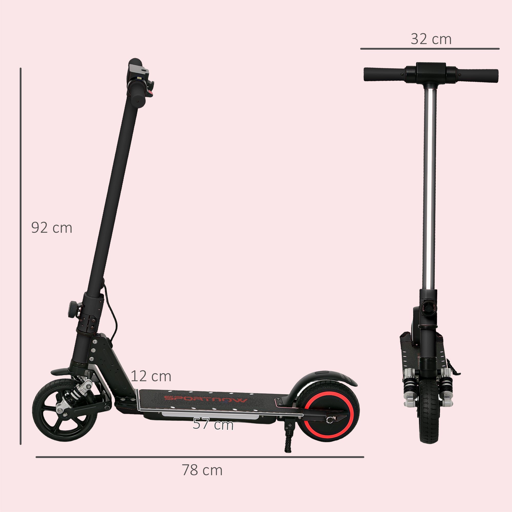 SPORTNOW Folding Electric Scooter for Kids, with Dual Brakes, Front Suspension, LED Colourful Lights, Black