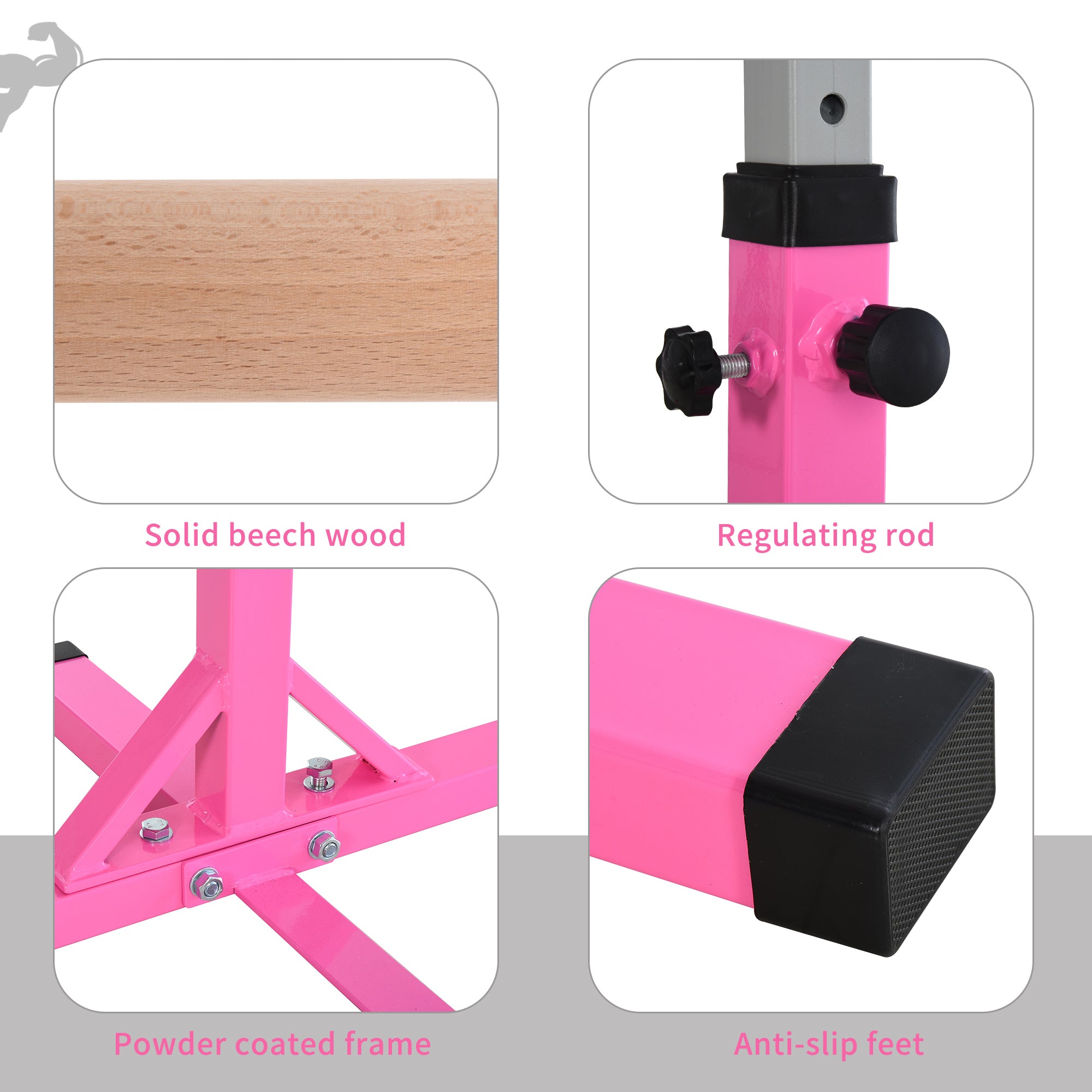 HOMCOM Height Adjustable Gymnastics Horizontal Bar for Kids, Children Junior Kip High Bar Fitness, Pink