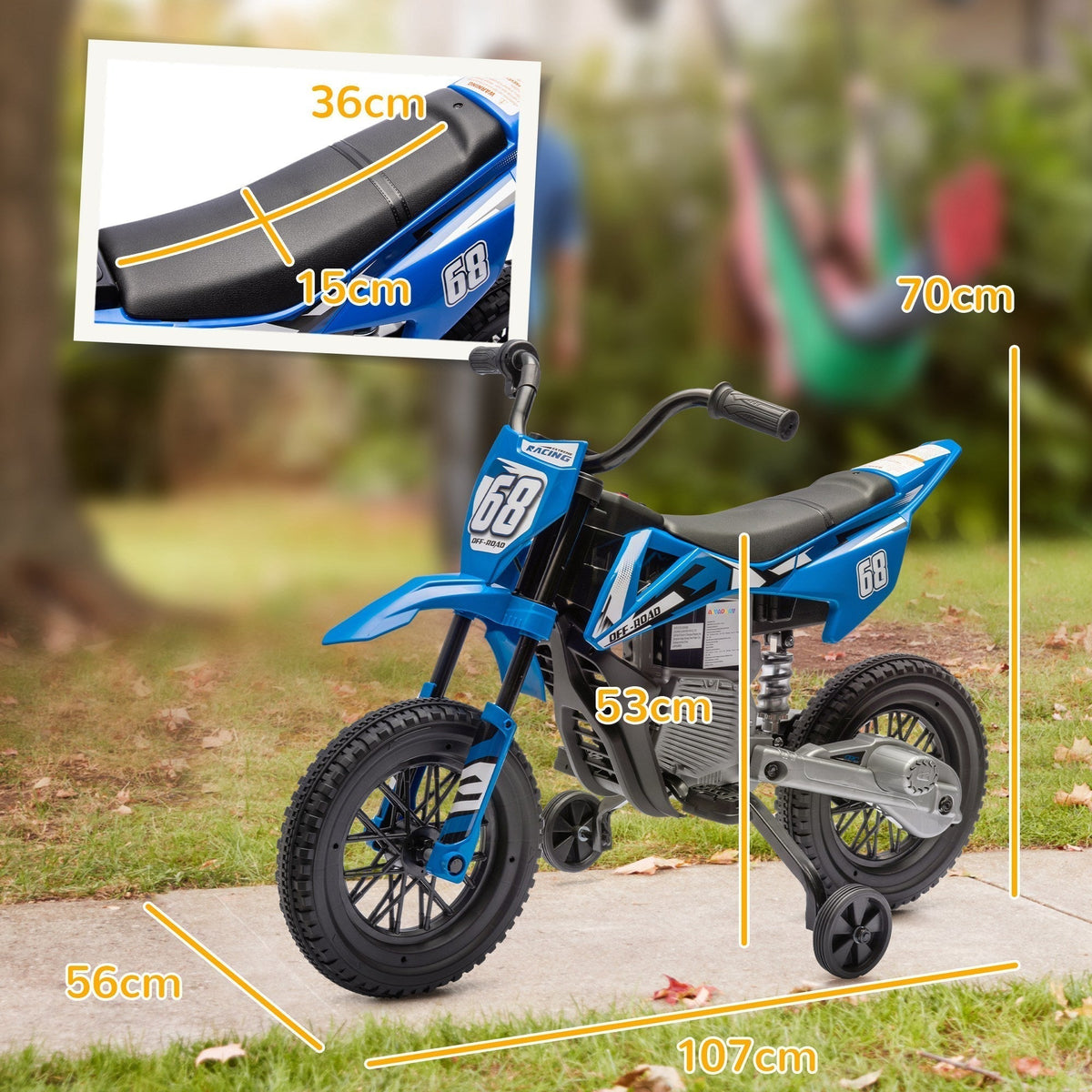 AIYAPLAY 12V Kids Electric Motorbike, Kids Electric Ride on motorcycle w/ Twist Grip Throttle, Training Wheels, Blue