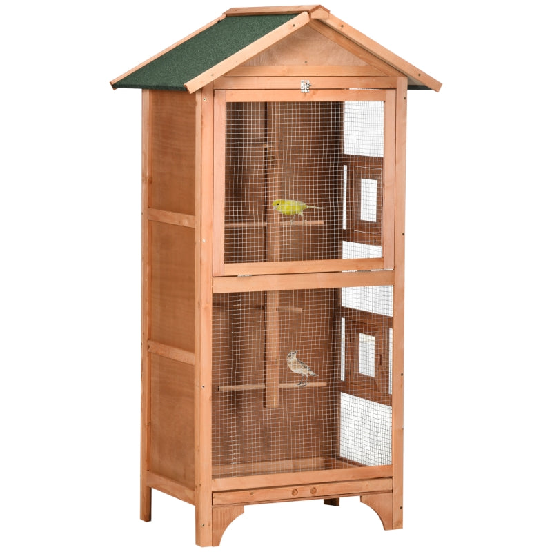 PawHut Wooden Outdoor Bird Cage, for Finches and Canaries, with Removable Tray, Asphalt Roof