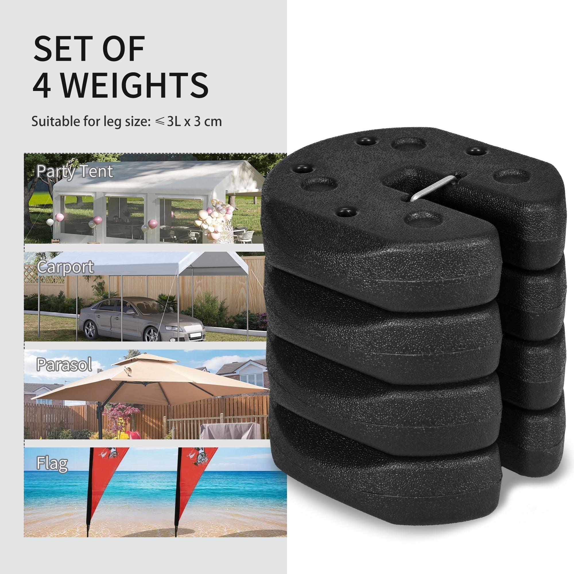 Outsunny Total 12KG Gazebo Weights Set of 4, Weights for Gazebo Legs with Reinforce Pins and Carry Belt, for Canopies Tents
