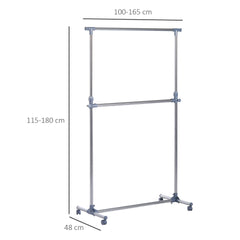 HOMCOM Heavy Duty Clothes Hanger Garment Rail Hanging Display Stand Rack w/ Wheels Adjustable