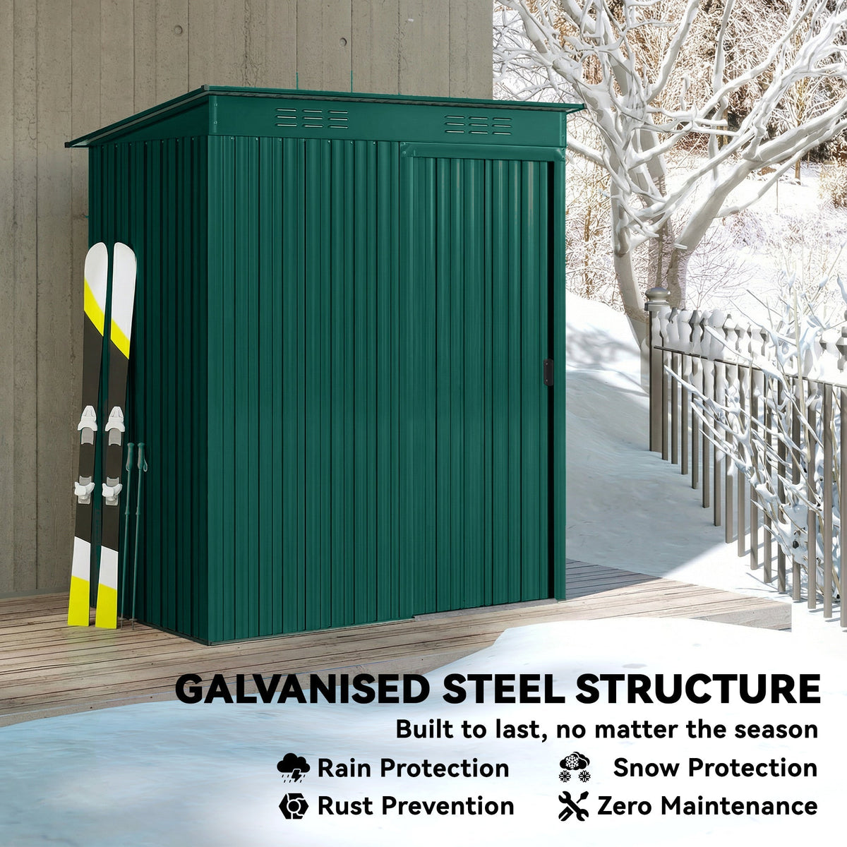 Outsunny 5 x 3.5ft Metal Garden Storage Shed with Effortless Assembly and 2 Pairs of Gloves, Waterproof Outdoor Shed, Green