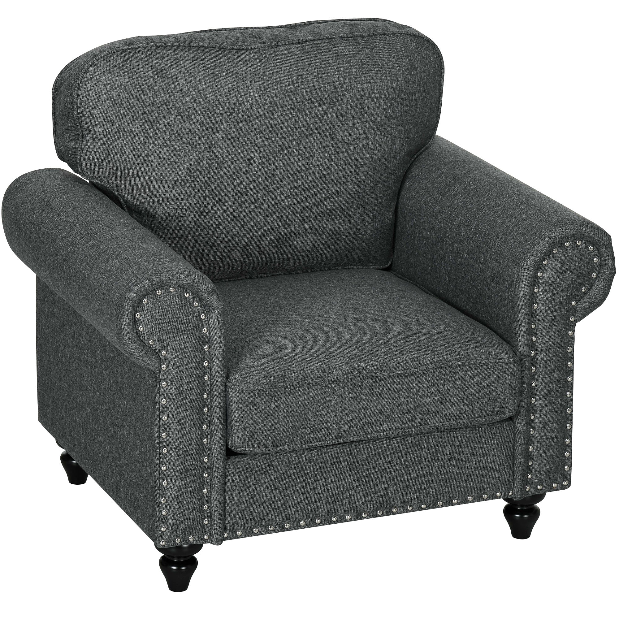 HOMCOM Mid-Century Armchair, with Pocket Springs - Charcoal Grey