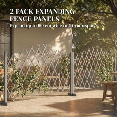 Outsunny 2 Pack Expanding Fence Panels, Wooden Freestanding Garden Fence with Stable Feet, 180 x 30 x 103cm, Dark Grey