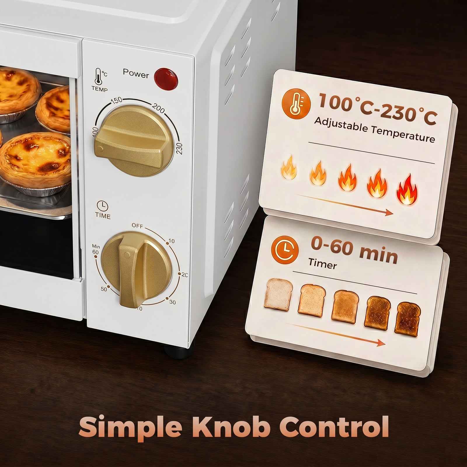 HOMCOM Mini Oven, 9L Countertop Electric Grill, Toaster Oven with Adjustable Temperature and Timer, 750W, White